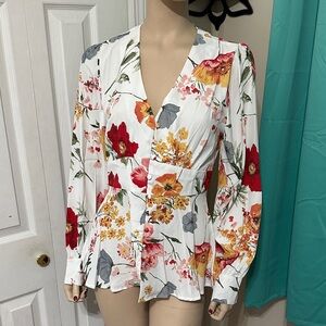 Chic Floral V-Neck Blouse - Multicolor